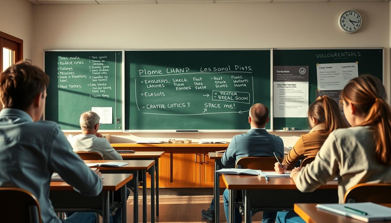 Students studying together in modern classroom